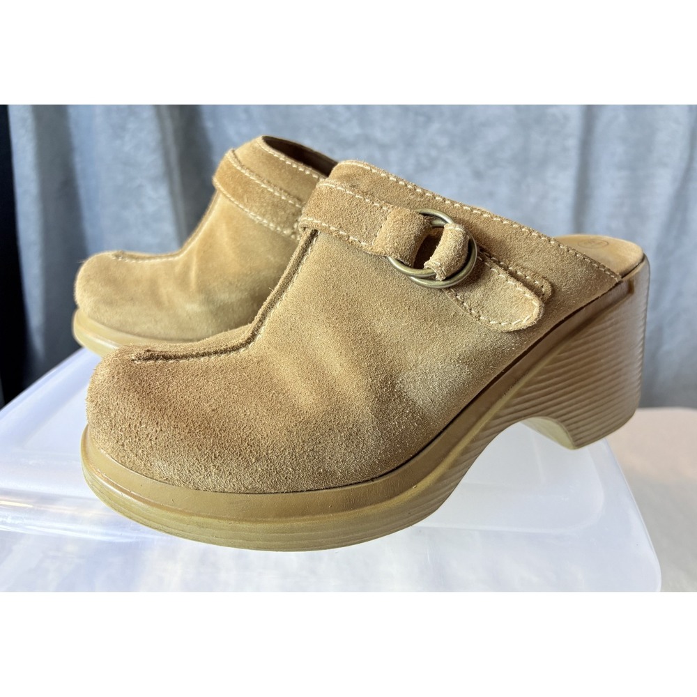 Lower East Side 8.5 Tan Suede Chunky Clog Mule Grunge Boho Leather Vintage Y2K